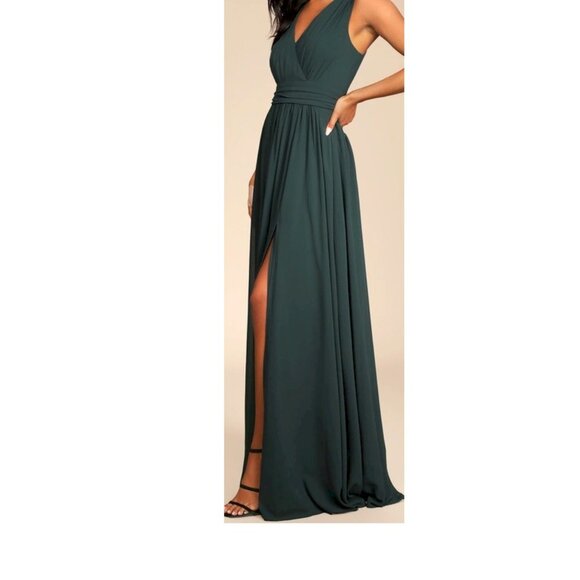 Lulus Thoughts of Hue Emerald Green Surplice Maxi Dress Small New with Tags NWT - Picture 7 of 7